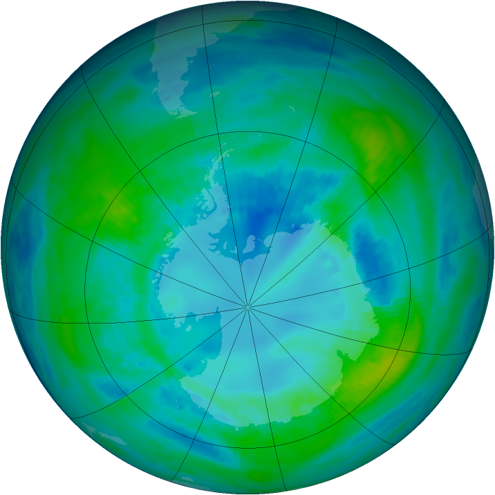 Antarctic ozone map for 14 April 1992